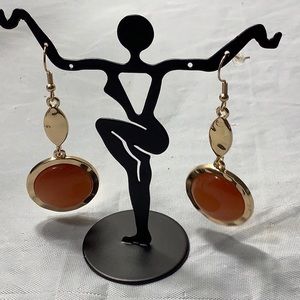 Gold toned earrings with orange stone nickel and lead free